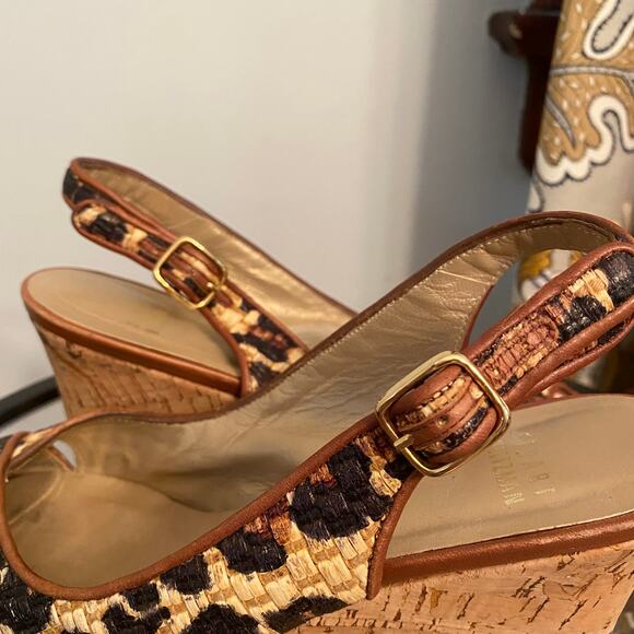 Stuart Weitzman animal print peep toe cork wedge shoes - Picture 11 of 14